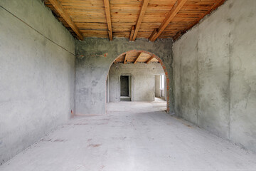 Empty living room in a country house without repair