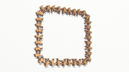 CHILDREN MAKING A SQUARE made by 3D illustration of a shiny metallic sculpture on a wall with light background. cute and cartoon