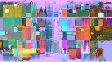 Rendu d'un travail numérique, composition colorée, géométrique, abstraite.