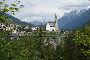 Fototapeta premium church in scuol lower engadine switzerland