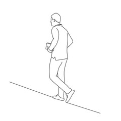 Walking young man with a book. Rear View. Line drawing vector illustration.
