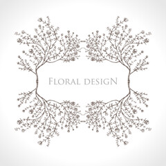 Floral Design. Beautiful horizontal frame. Hand drawn flowering branches of wild herbs.
