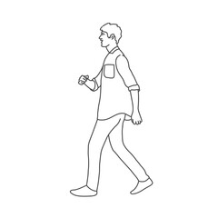 Walking guy. Line drawing vector illustration.