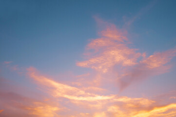 Orange sunset ,blue sky. Beautiful natural of blue sky with clouds abstract or background. Soft image.