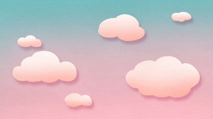 立体的な夕空と雲のかわいいイラスト　天気　ペーパーカットの背景装飾　色画用紙	
