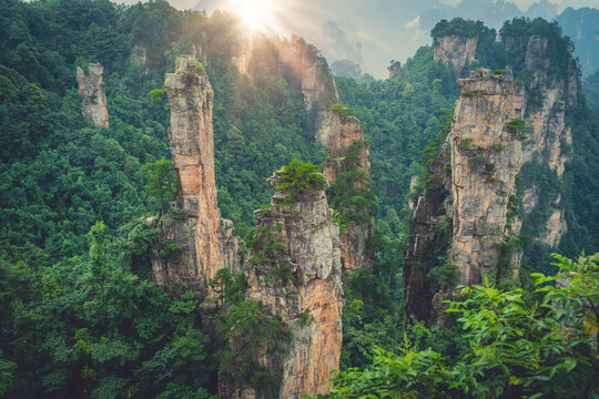 Landscape of Stone Tianzi Mountain pillars in Zhangjiajie
