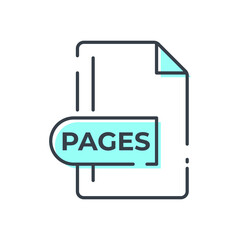 PAGES File Format Icon. PAGES extension line icon.