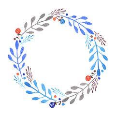 Simple watercolor floral wreath with colorful leaves and flowers