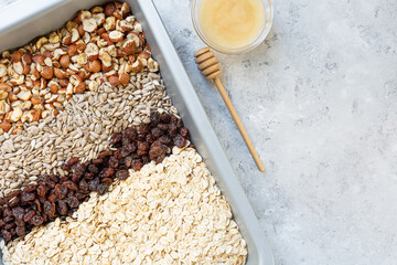 .Ingredients for the preparation of granola.
