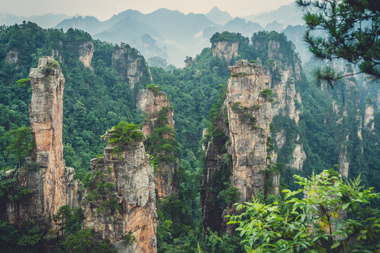 Stone Pillars Of Tianzi Mountains In Zhangjiajie