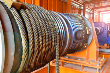 Wire rope sling or cable sling on crane reel drum or winch roll of crane the lifting machine in...