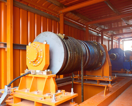 Wire rope sling or cable sling on crane reel drum or winch roll of crane the lifting machine in heavy industrial.Thailand June 2020
