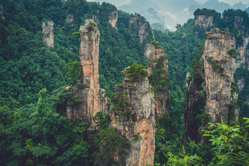 Fototapeta na wymiar Landscape of Stone Tianzi Mountain pillars in Zhangjiajie