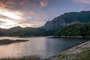 View of Mae Khon Reservoir at sunset in Chiang Dao , Chiang Mai province, Thailand