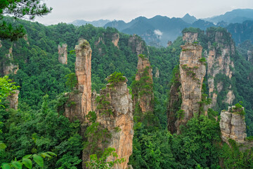 Landscape of Stone Tianzi Mountain pillars in Zhangjiajie