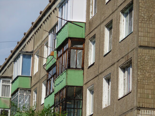 Soviet architecture. Ust-Kamenogorsk (Kazakhstan) Apartment buildings. Soviet architectural style. Residential buildings. Soviet built multistory apartment buildings. Old residential area. 1980s