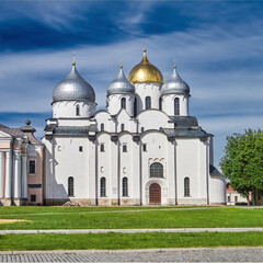 Cathedral of St. Sophia the Wisdom of God in Veliky Novgorod, Russia. Ancient church in the Detinets or Kremlin in Veliky Novgorod, Russia