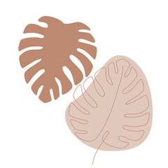 One line art monstera leaf with abstract design.Vector illustration of monstera leaf design with one line art style.