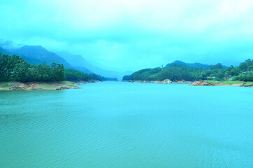 Landscape scenario of a river flowing through mountain