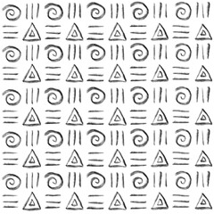 Seamless pattern. Geometric ornament on a white background line, triangle, spiral.