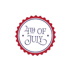4th of July badge with lettering text. Hand drawn calligraphy design for Independence Day celebration. United States of America national holiday.