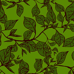 vegetable branches seamless pattern on green background