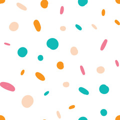 Confetti vector seamless pattern. Abstract festive background with colorful sprinkles and dots.