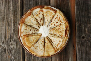 Delicious fresh crepe with sour cream macro