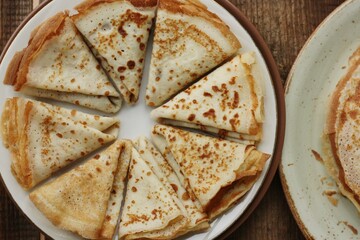 Delicious fresh crepe on the plate macro 