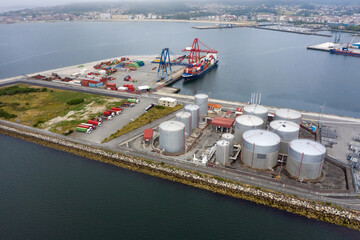aerial view of an industrial tanks for fuel in a seaport