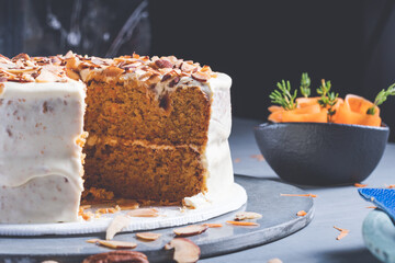 Carrot and walnut cake, inside view of cake