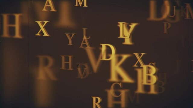 Vintage typographic motion background animation with gold letters of the alphabet.