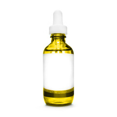 yellow bottle with pipette. dropper bottle with serum. cosmetic oil on white background. essential...