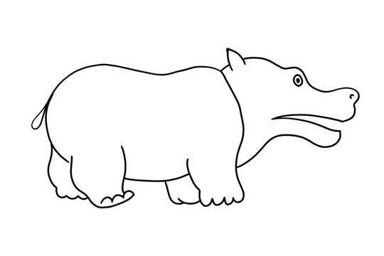 curved line graphic image of animated cartoon hippopotamus as worksheet for preschool tutorial in visual colouring art and development of fine motor skills  illustration based on ovals geometric shape