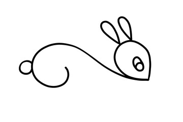 twisted in spiral line drawing of animated hare rabbit as a work sheet for tutorial how to draw animals and visual colouring art and development of fine motor skills