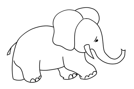 curved line graphic image of animated cartoon elephant as worksheet for preschool tutorial in visual colouring art and development of fine motor skills  illustration based on ovals geometric shape