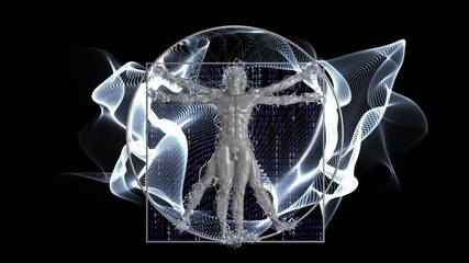 Vitruvian Man 001: The correlations of ideal human proportions in the digital age (Loop).