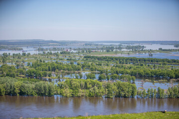 view from the height of the floodplain of the Kama River on a spring sunny day