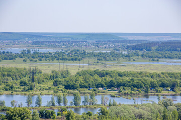 view from the height of the floodplain of the Kama River on a spring sunny day