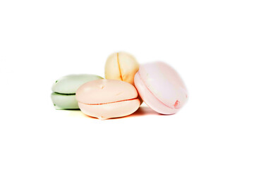 multicolored marshmallows isolated on a white background.Beautiful colorful and delicious sweets and marshmallows. . Closeup. Soft selective focus