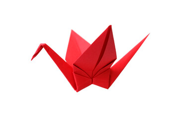 Red origami crane isolated on white