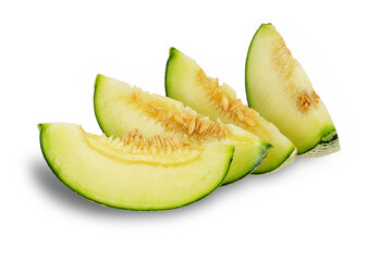 Melon,cantaloupe slices isolated on white background. This has clipping path. 