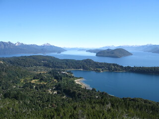Fototapeta na wymiar Blue waters of Nahuel Huapi lake and Patagonian Andes, Nahuel Huapi National Park, Argentina