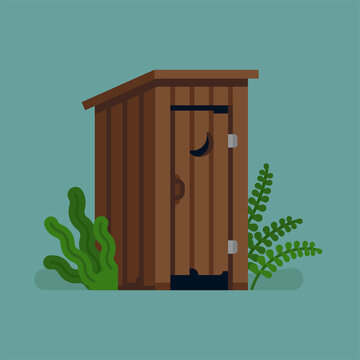 Funny flat style outhouse vector illustration