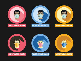 man wearing mask kn95 logo icon emblem caution must wearing mask