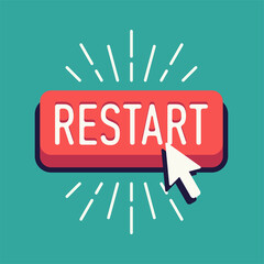 Cool vector restart button with cursor in flat design. Ideal for social media content updates - obrazy, fototapety, plakaty