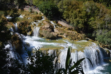 beautiful waterfall in mountain, love nature, travel destination Croatia, summer vacation