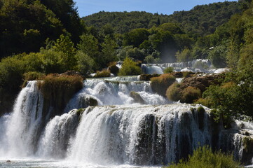 beautiful waterfall in mountain, love nature, travel destination Croatia, summer vacation