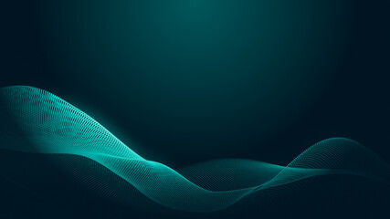 Dot green wave light screen gradient texture background. Abstract  technology big data digital background. 3d rendering.