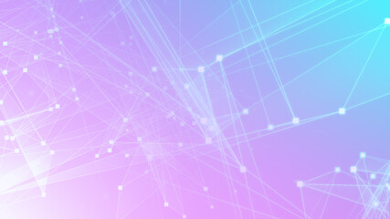 Abstract pink blue polygon tech network with connect technology background. Abstract dots and lines texture background. 3d rendering.